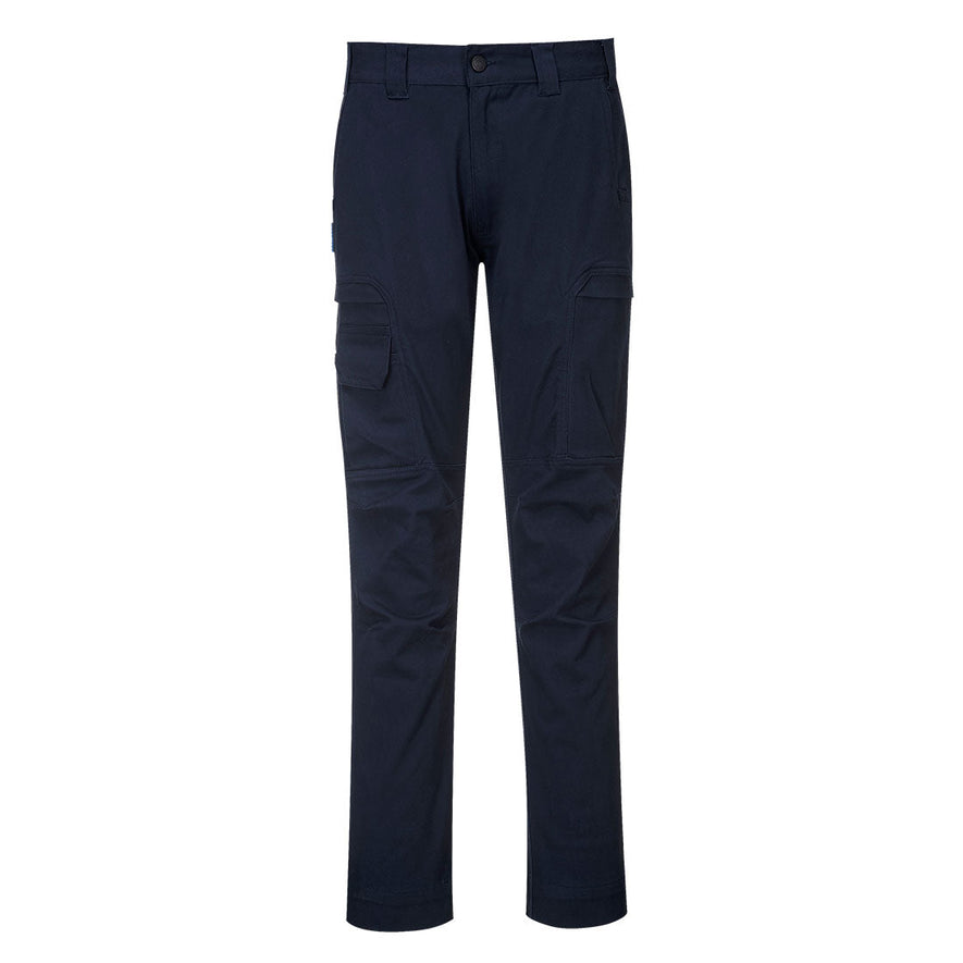 Navy KX3 Cargo trouser with side pockets. Trousers have belt loop holes.