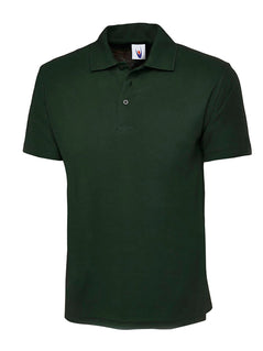 Uneek Clothing UC101 220GSM Classic Poloshirt in bottle green with short sleeves, collar and three button plackett.