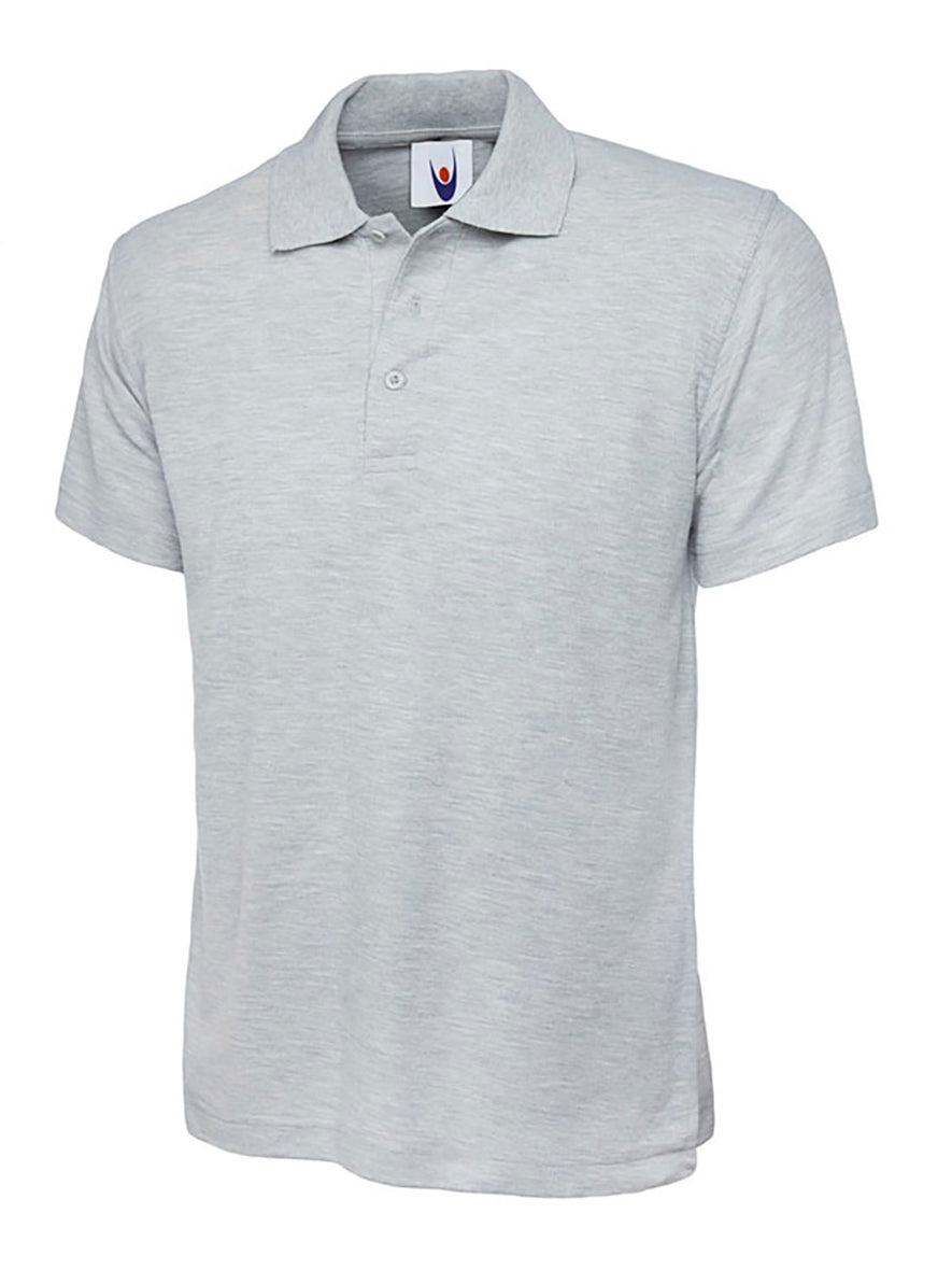 Uneek Clothing UC101 220GSM Classic Poloshirt in heather grey with short sleeves, collar and three button plackett.
