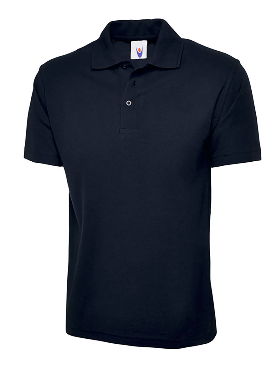 Uneek Clothing UC101 220GSM Classic Poloshirt in navy with short sleeves, collar and three button plackett.