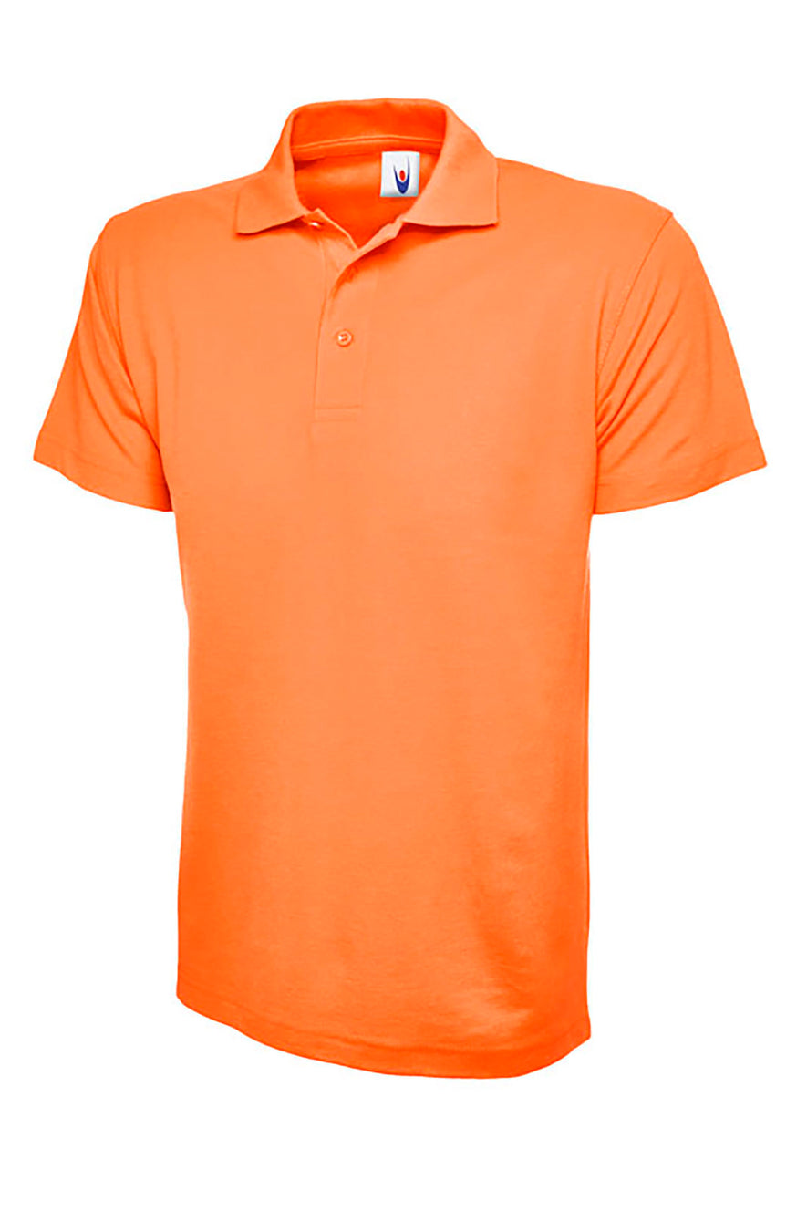 Uneek Clothing UC101 220GSM Classic Poloshirt in orange with short sleeves, collar and three button plackett.