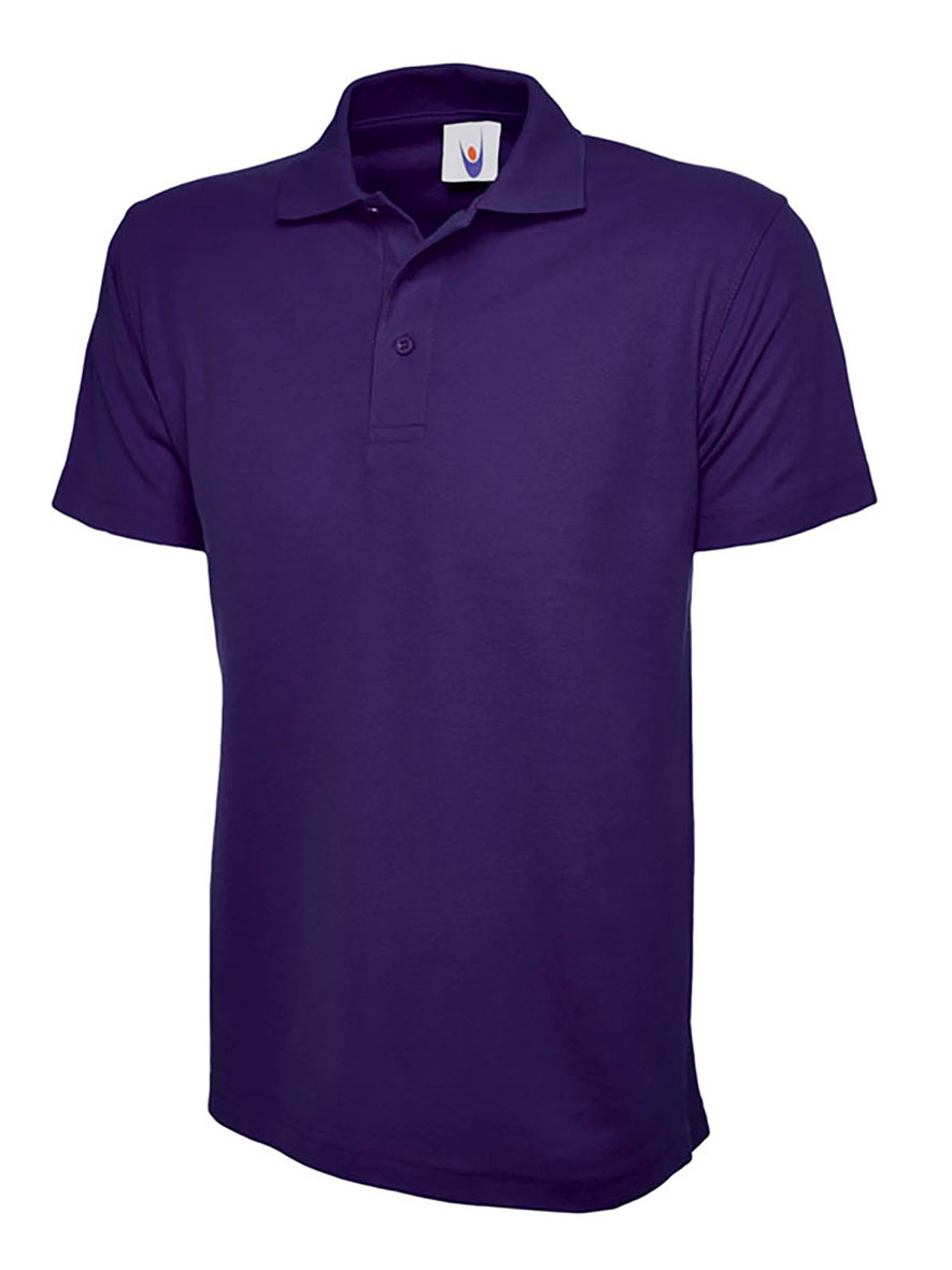 Uneek Clothing UC101 220GSM Classic Poloshirt in purple with short sleeves, collar and three button plackett.