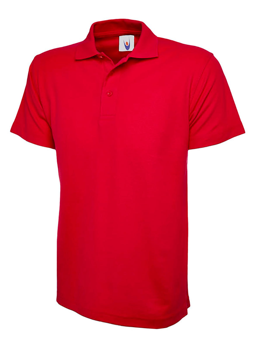 Uneek Clothing UC101 220GSM Classic Poloshirt in red with short sleeves, collar and three button plackett.