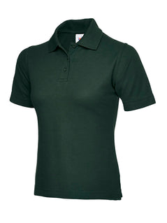 Uneek Clothing UC106, 220GSM Ladies Poloshirt in bottle green with short sleeves, collar and three button plackett.