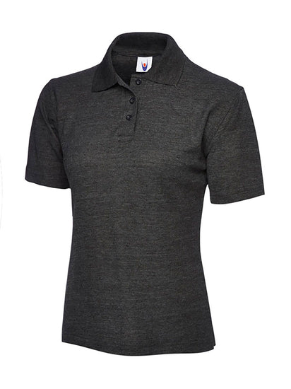 Uneek Clothing UC106, 220GSM Ladies Poloshirt in charcoal with short sleeves, collar and three button plackett.