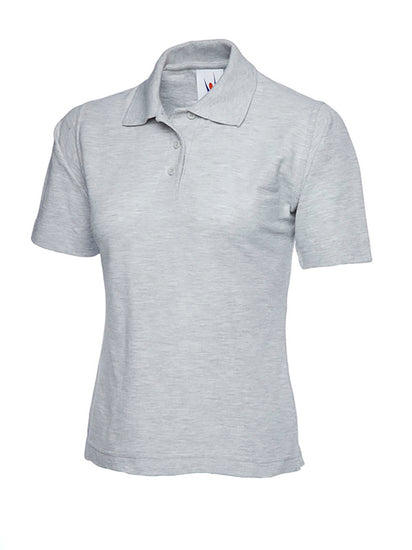 Uneek Clothing UC106, 220GSM Ladies Poloshirt in heather grey with short sleeves, collar and three button plackett.