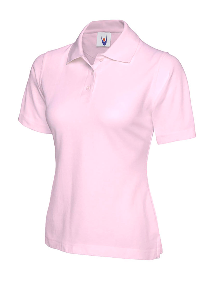 Uneek Clothing UC106, 220GSM Ladies Poloshirt in pink with short sleeves, collar and three button plackett.