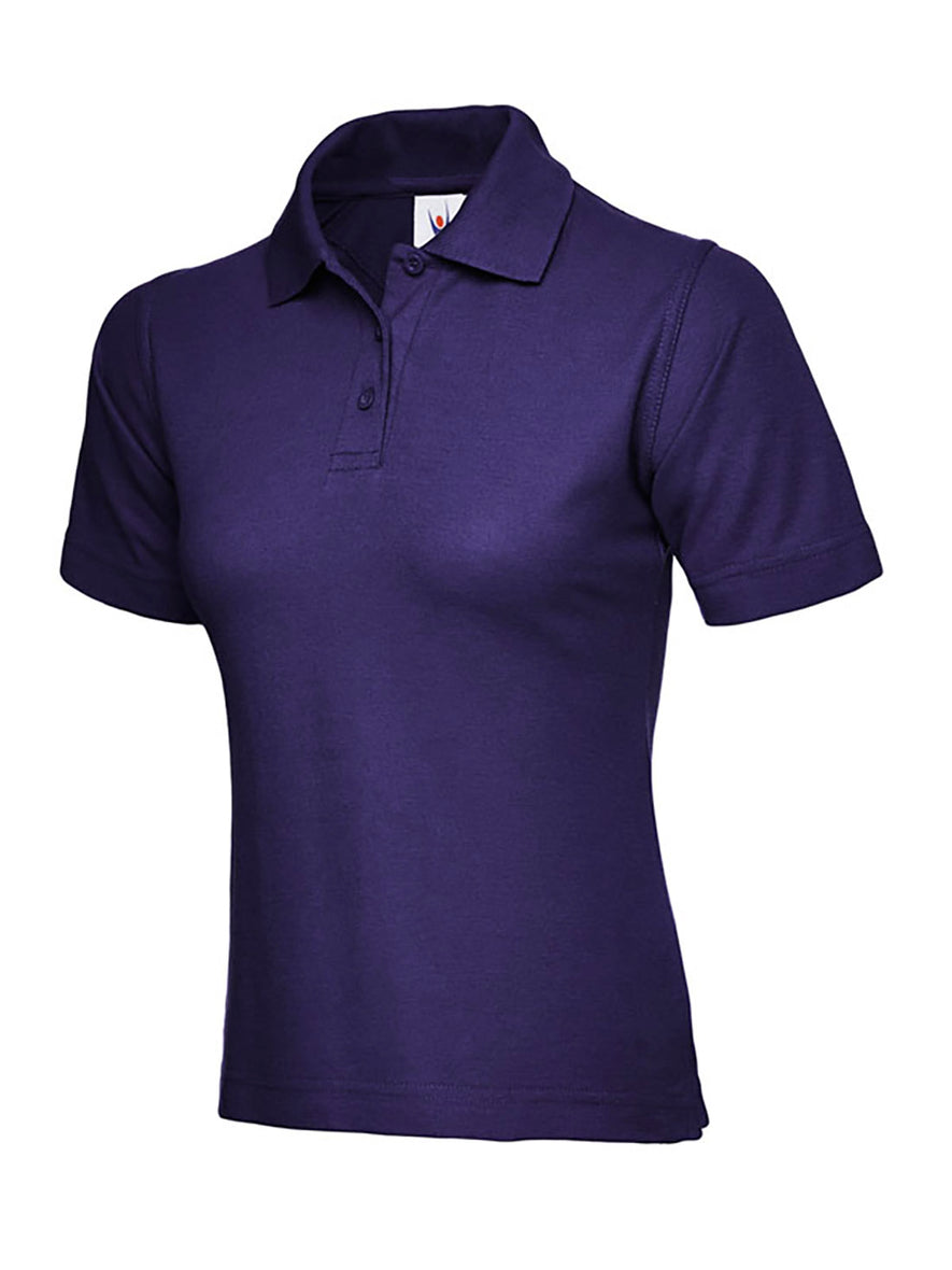 Uneek Clothing UC106, 220GSM Ladies Poloshirt in purple with short sleeves, collar and three button plackett.
