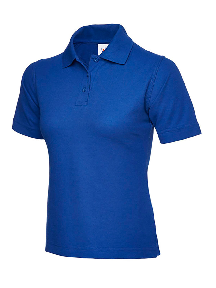 Uneek Clothing UC106, 220GSM Ladies Poloshirt in royal blue with short sleeves, collar and three button plackett.