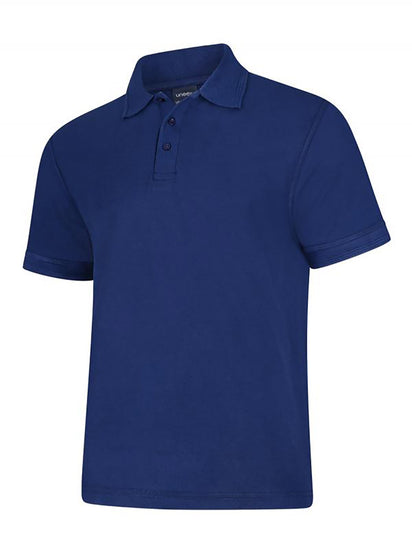 Uneek Clothing UC108 - 220GSM DELUXE POLOSHIRT in french navy with short sleeves, collar and three button plackett.