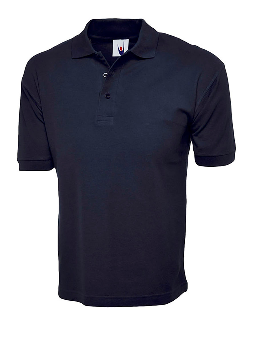 Uneek Clothing UC112 220GSM Cotton Rich Poloshirt in navy with short sleeves, collar and three button plackett.