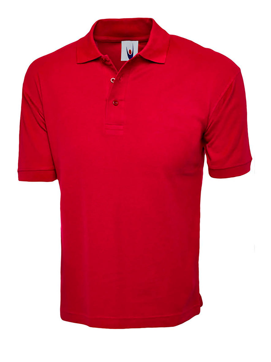 Uneek Clothing UC112 220GSM Cotton Rich Poloshirt in red with short sleeves, collar and three button plackett.