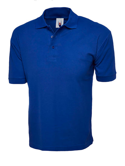 Uneek Clothing UC112 220GSM Cotton Rich Poloshirt in royal blue with short sleeves, collar and three button plackett.
