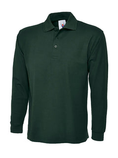 Uneek Clothing UC113 - 220GSM Longsleeve Poloshirt in bottle green with long sleeves, collar and three button plackett.