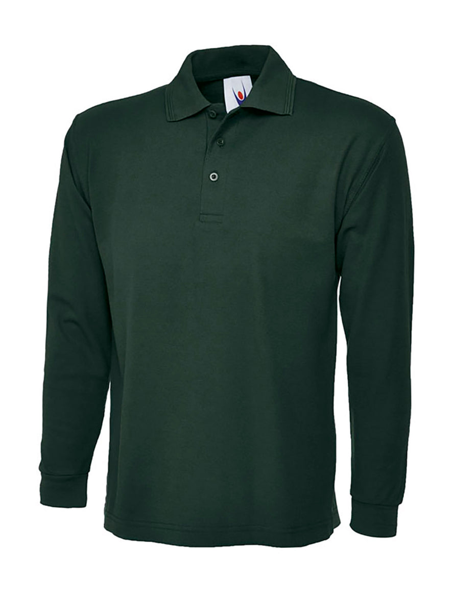 Uneek Clothing UC113 - 220GSM Longsleeve Poloshirt in bottle green with long sleeves, collar and three button plackett.