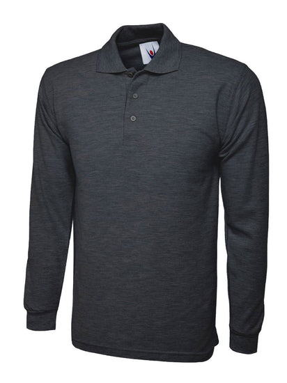 Uneek Clothing UC113 - 220GSM Longsleeve Poloshirt in charcoal with long sleeves, collar and three button plackett.