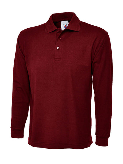 Uneek Clothing UC113 - 220GSM Longsleeve Poloshirt in maroon with long sleeves, collar and three button plackett.