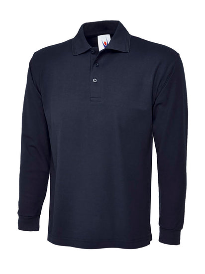 Uneek Clothing UC113 - 220GSM Longsleeve Poloshirt in navy with long sleeves, collar and three button plackett.