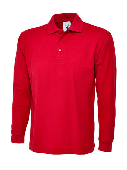 Uneek Clothing UC113 - 220GSM Longsleeve Poloshirt in red with long sleeves, collar and three button plackett.