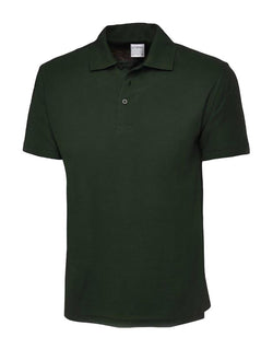 Uneek Clothing UC114 180GSM Men's Polo Shirt with short sleeves, collar and three button plackett in bottle green.