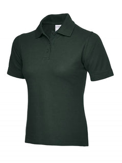 Uneek Clothing UC115 180GSM Ladies Polo Shirt with short sleeves, collar and three button plackett in bottle green.