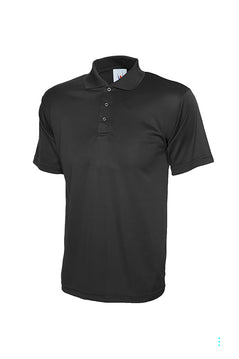 Uneek Clothing UC121 200GSM Processable Poloshirt in black with short sleeves, collar and three popper plackett.