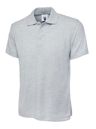 Uneek Clothing UC124 175GSM Olympic Poloshirt in heather grey with short sleeves, collar and three button plackett.
