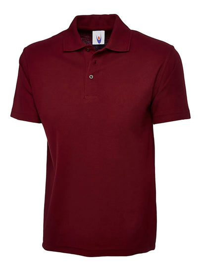 Uneek Clothing UC124 175GSM Olympic Poloshirt in maroon with short sleeves, collar and three button plackett.