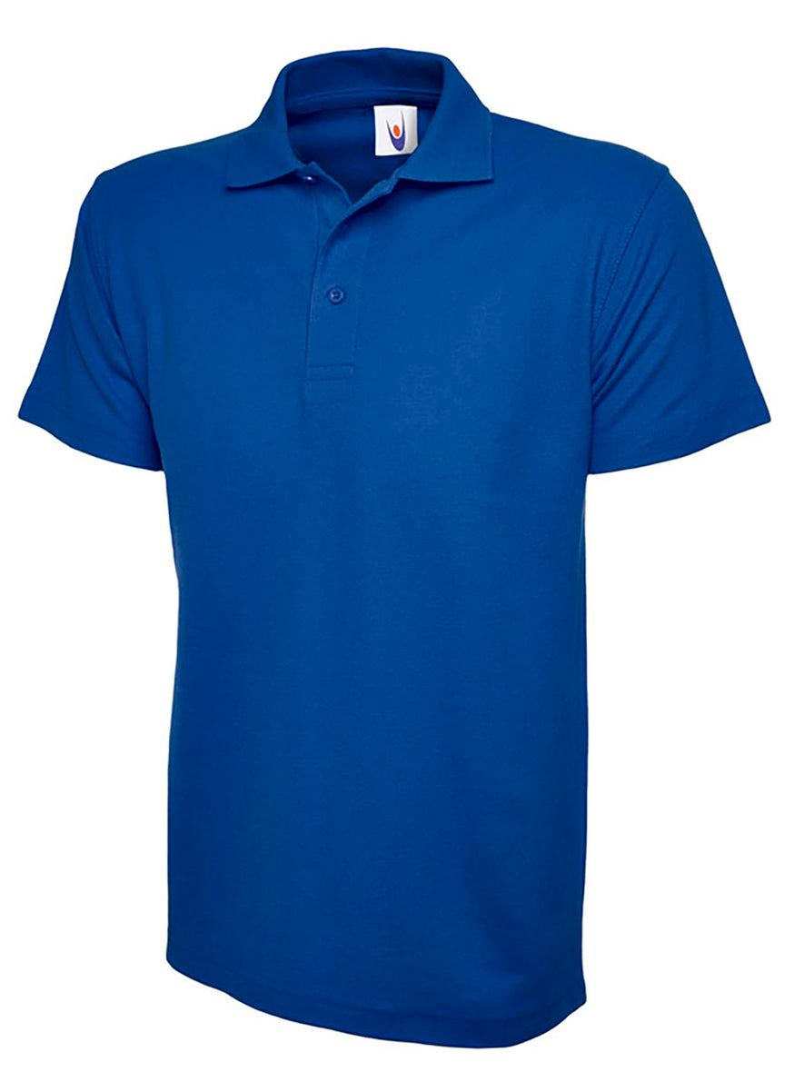 Uneek Clothing UC124 175GSM Olympic Poloshirt in royal blue with short sleeves, collar and three button plackett.