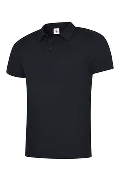Uneek Clothing UC125 Mens Ultra Cool Poloshirt in black with short sleeves, collar and three button plackett.