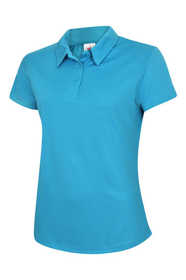 Uneek Clothing UC126 Ladies Ultra Cool Poloshirt 100% Polyester with short sleeves in sapphire blue with sapphire blue buttons and collar.