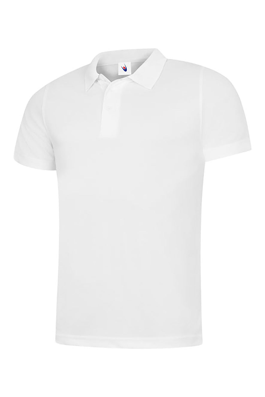 Uneek Clothing UC127 200GSM Mens Super CoolWorkwear Poloshirt with short sleeves in white with white buttons and collar.