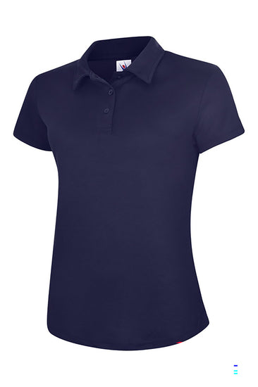 Uneek Clothing UC128 Ladies Super Cool Workwear Poloshirt with short sleeves in navy with navy buttons and collar.