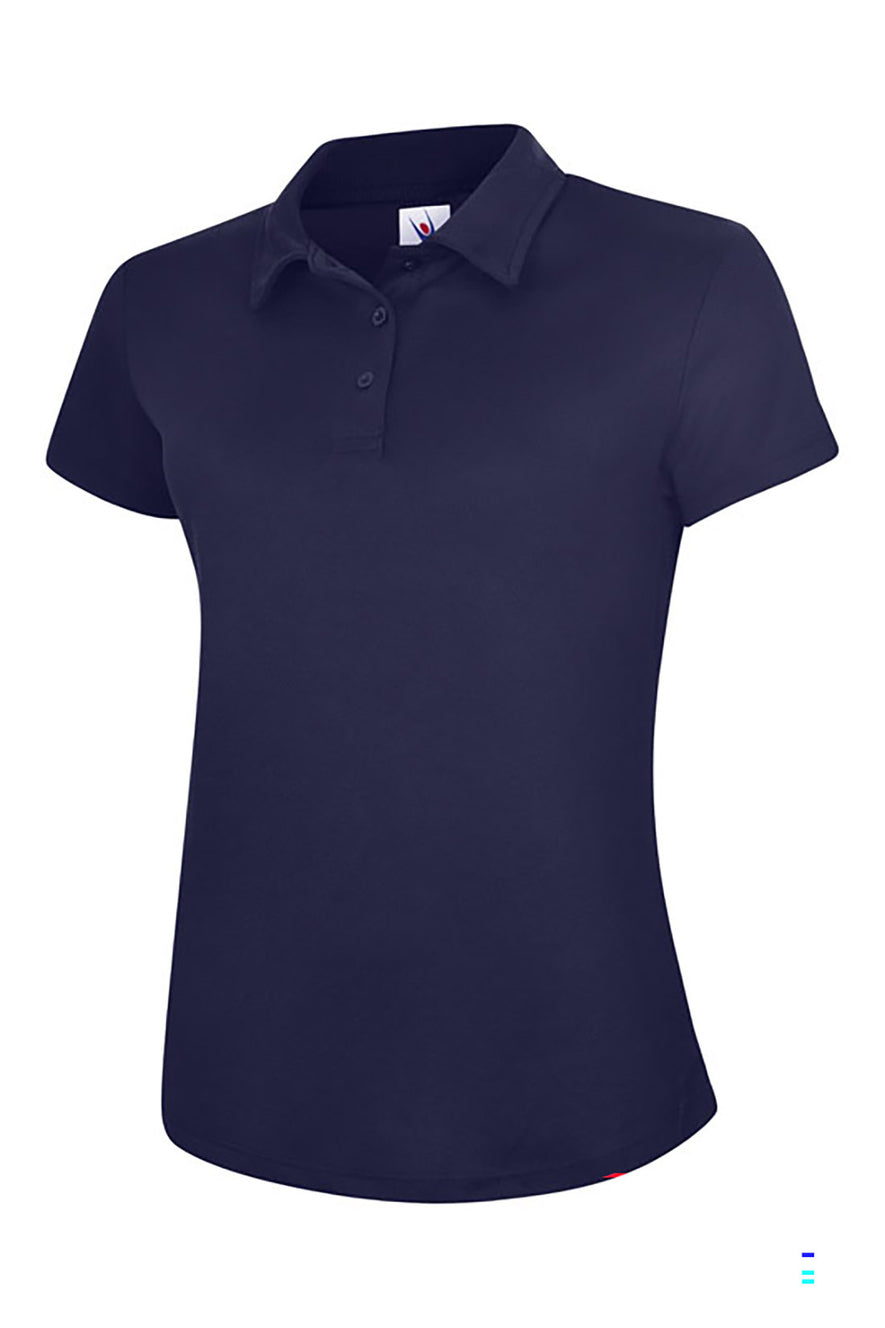 Uneek Clothing UC128 Ladies Super Cool Workwear Poloshirt with short sleeves in navy with navy buttons and collar.