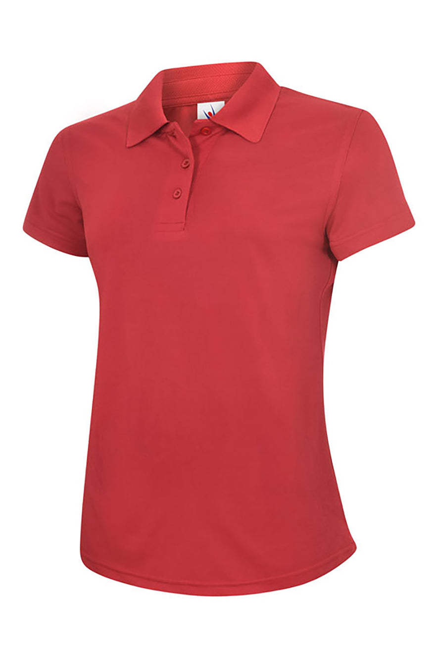 Uneek Clothing UC128 Ladies Super Cool Workwear Poloshirt with short sleeves in red with red buttons and collar.