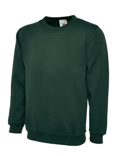 Uneek Clothing UC201 350GSM Premium Sweatshirt long sleeves and round neck in bottle green with elasticated bottom.
