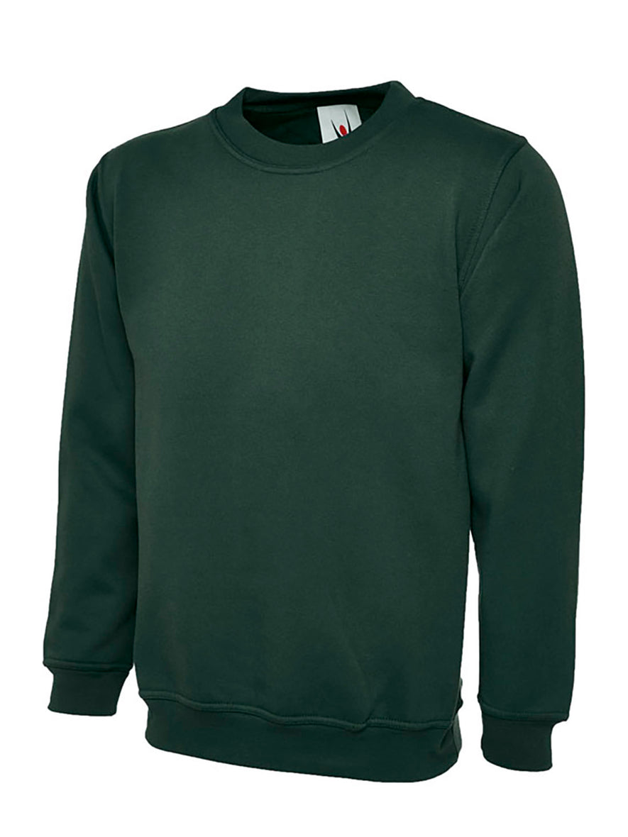 Uneek Clothing UC203 300GSM Classic Sweatshirt long sleeves and round neck in bottle green with elasticated bottom.