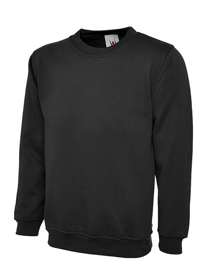 Uneek Clothing UC203 300GSM Classic Sweatshirt long sleeves and round neck in black with elasticated bottom.