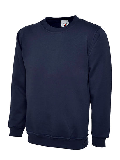 Uneek Clothing UC203 300GSM Classic Sweatshirt long sleeves and round neck in navy with elasticated bottom.