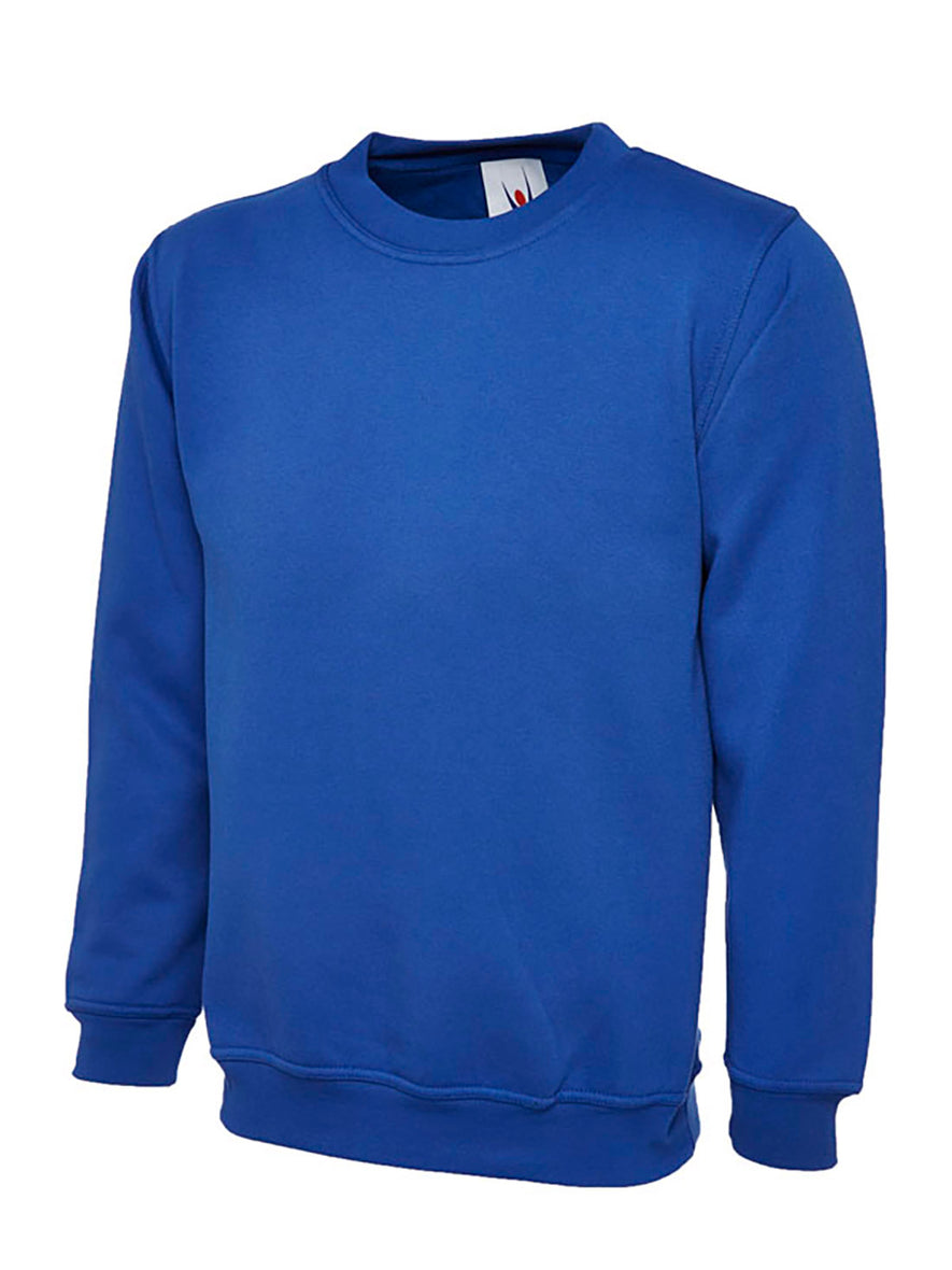 Uneek Clothing UC203 300GSM Classic Sweatshirt long sleeves and round neck in royal blue with elasticated bottom.