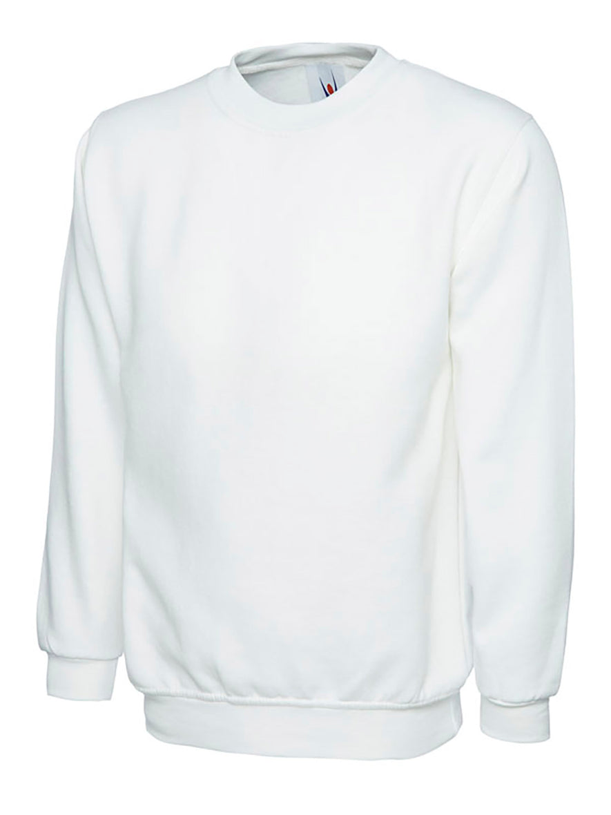 Uneek Clothing UC203 300GSM Classic Sweatshirt long sleeves and round neck in white with elasticated bottom.
