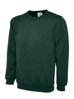 Uneek Clothing UC205 Olympic Sweatshirt long sleeves and round neck in bottle green with elasticated bottom.