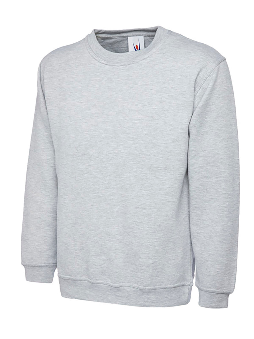 Uneek Clothing UC205 Olympic Sweatshirt long sleeves and round neck in heather grey with elasticated bottom.