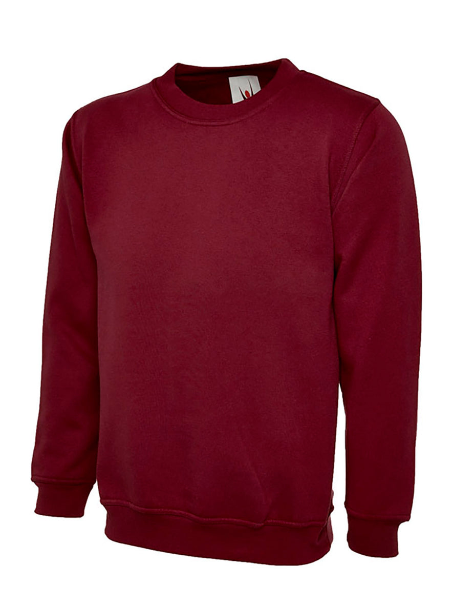 Uneek Clothing UC205 Olympic Sweatshirt long sleeves and round neck in maroon with elasticated bottom.