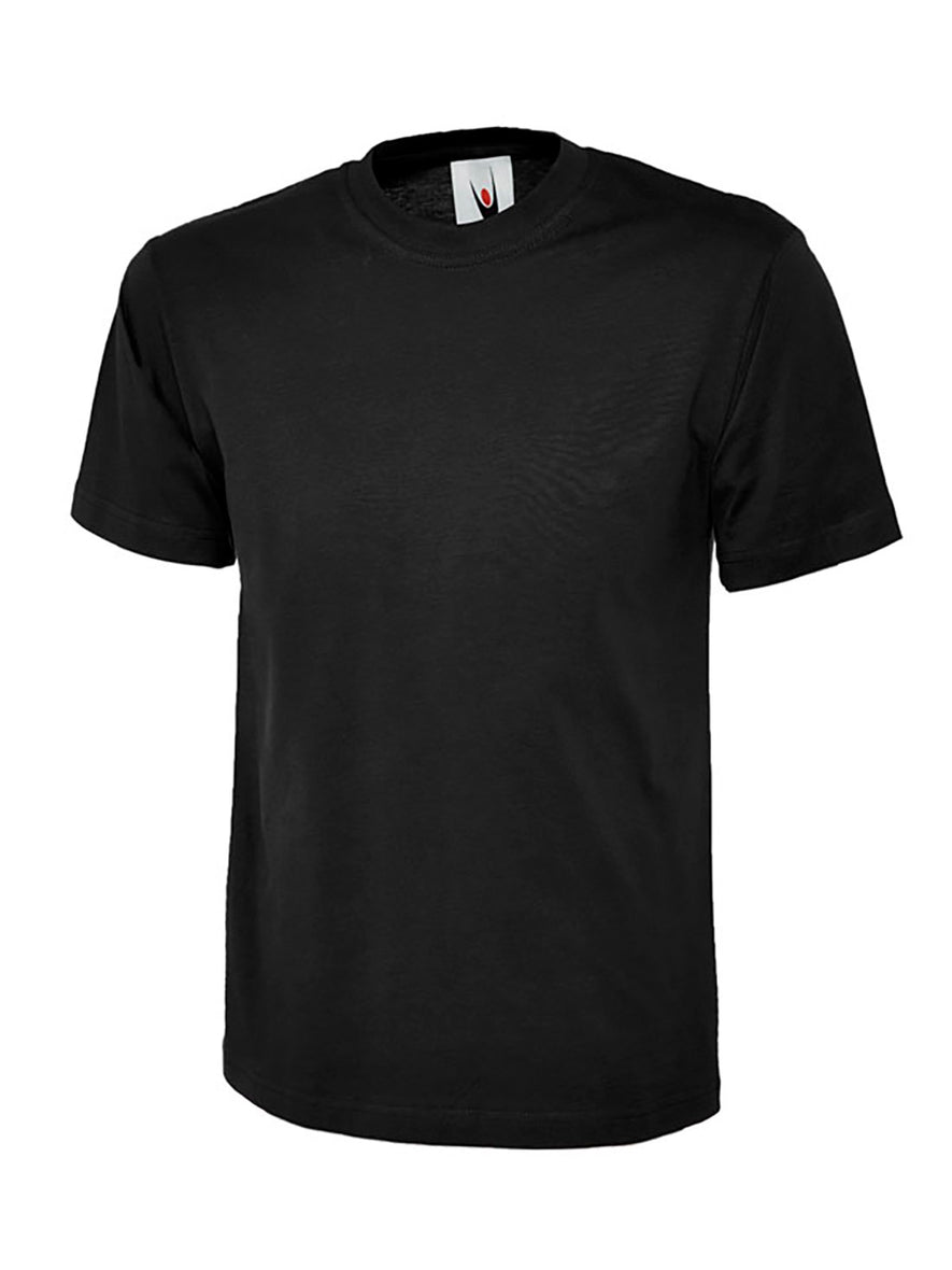 Uneek Clothing UC301 180 GSM Classic T-shirt with short sleeves and round neck in black.