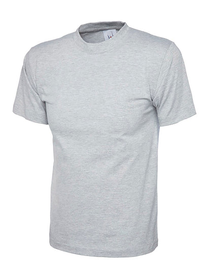 Uneek Clothing UC301 180 GSM Classic T-shirt with short sleeves and round neck in heather grey.