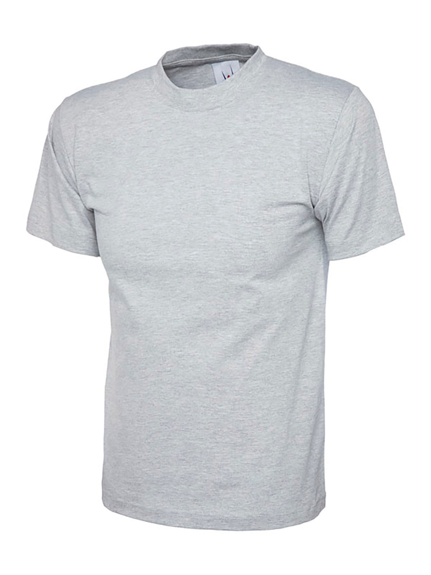 Uneek Clothing UC301 180 GSM Classic T-shirt with short sleeves and round neck in heather grey.