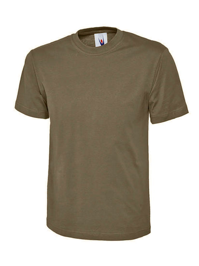 Uneek Clothing UC301 180 GSM Classic T-shirt with short sleeves and round neck in military green.