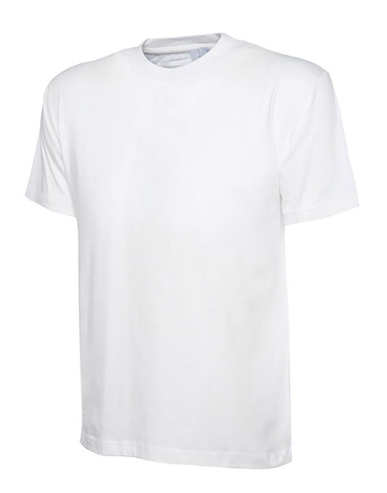 Uneek Clothing UC301 180 GSM Classic T-shirt with short sleeves and round neck in white.