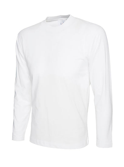 Uneek Clothing UC314 180 Mens Long Sleeve T-shirt with round neck in white.